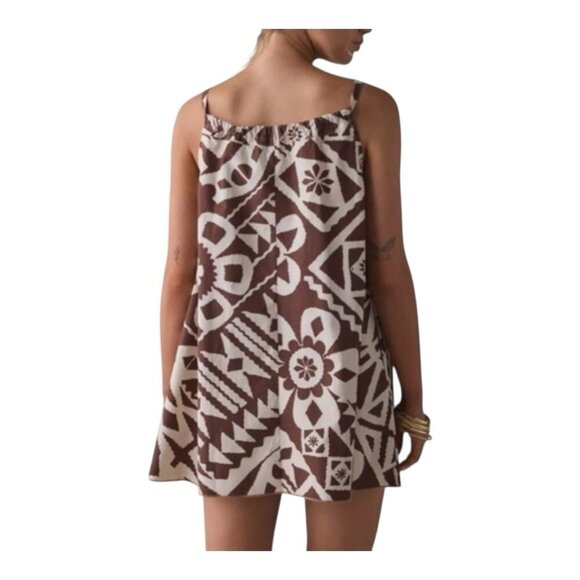 Urban Outfitters BDG Eva Mini Dress XL Brown Tiki Tropical Beach Coastal Neutral - Picture 4 of 12